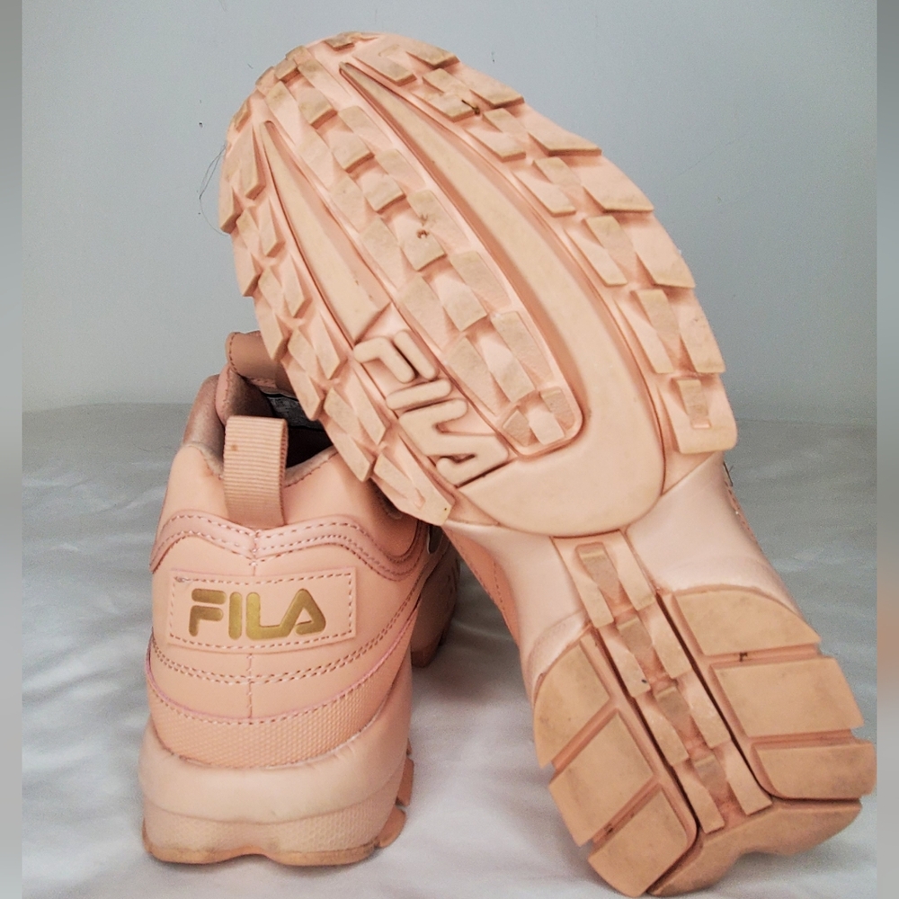 FILA Disruptor Women's Peach Color and Metalic Gold Accent Sneakers - Picture 7 of 11